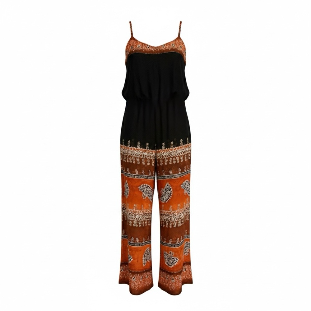 Free People Boho Pattern Sheer Wide Leg Palazzo Jumpsuit Cover Up Size Medium